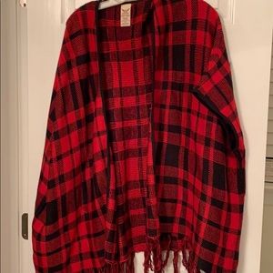 Plaid fringe cardi